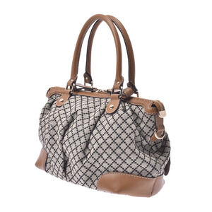 Gucci Sukey Diamante Canvas Beige Handbag Calf Bag Brown Tan Leather GG
